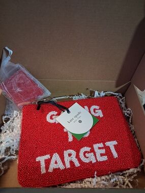 kate spade red & white beaded 'Going to Target' clutch
